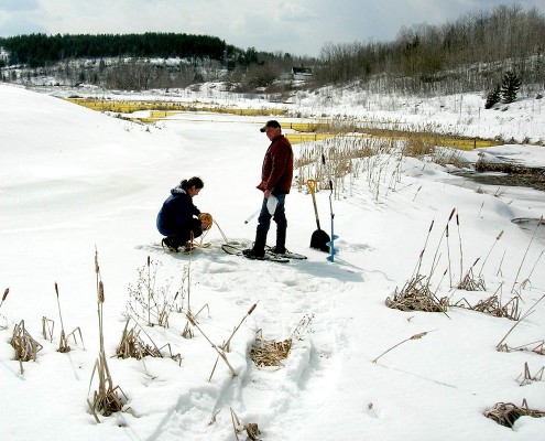 Sampling in a tailings pond